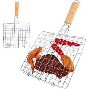 Stainless Grill Fish Basket 14.96X8.66 Inch Grilling Net Clamp for Camping Gathering