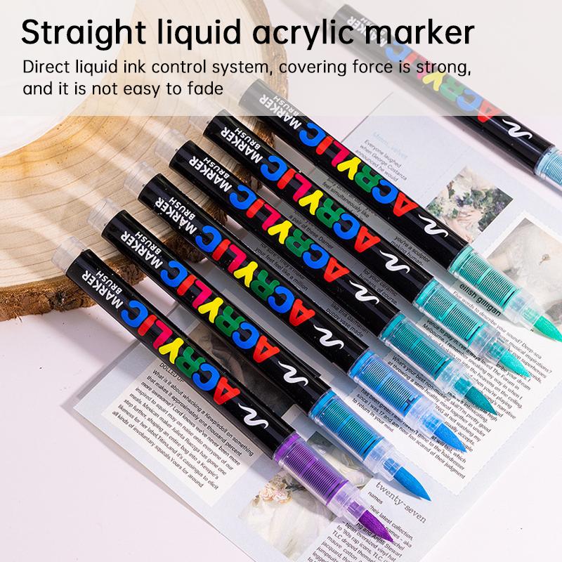 Acrylic Brush Marker Pen 36 Colors PCS , 1 Set Waterproof Pen with Soft Brush Nib, Art Paint Marking Set for Glass Stone Wood Plastic Paper