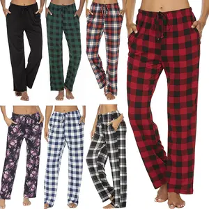 Women’s Casual Plaid Printed Lace-Up Pajama Pants Loose Home Lounge Pants