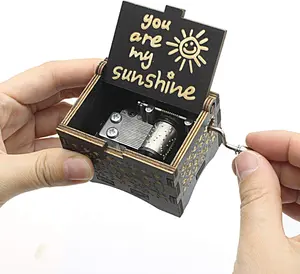 Dream Loom Wooden Music Box, Hand Cranked Laser Engraved Small Musical Boxes for Kids, Play You are My Sunshine Melody