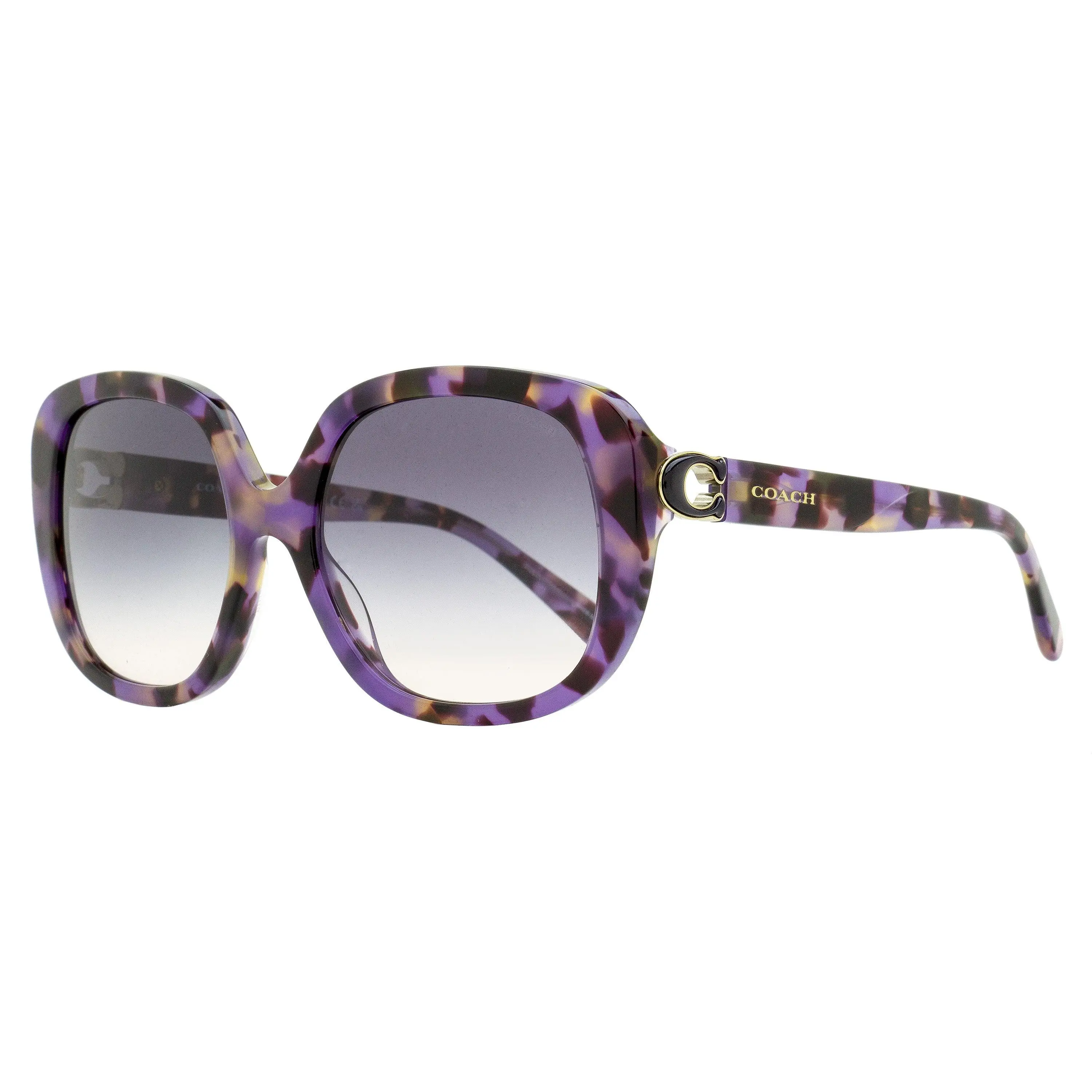 Coach HC8292 Women's Luxury Butterfly Sunglasses, Oversized Acetate Frame in Purple Tortoise with Polished C-Hinge, 56mm, Logos, Polished Hinge, Gold-Accented Women's Sunglasses