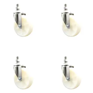 Nylon Swivel Stem Caster Set of 4 with 5 Inch Caster Wheels - 12mm Metric Threaded Stems - 316 Stainless Steel Casters - Includes 4 Swivel Casters - Service Caster Brand