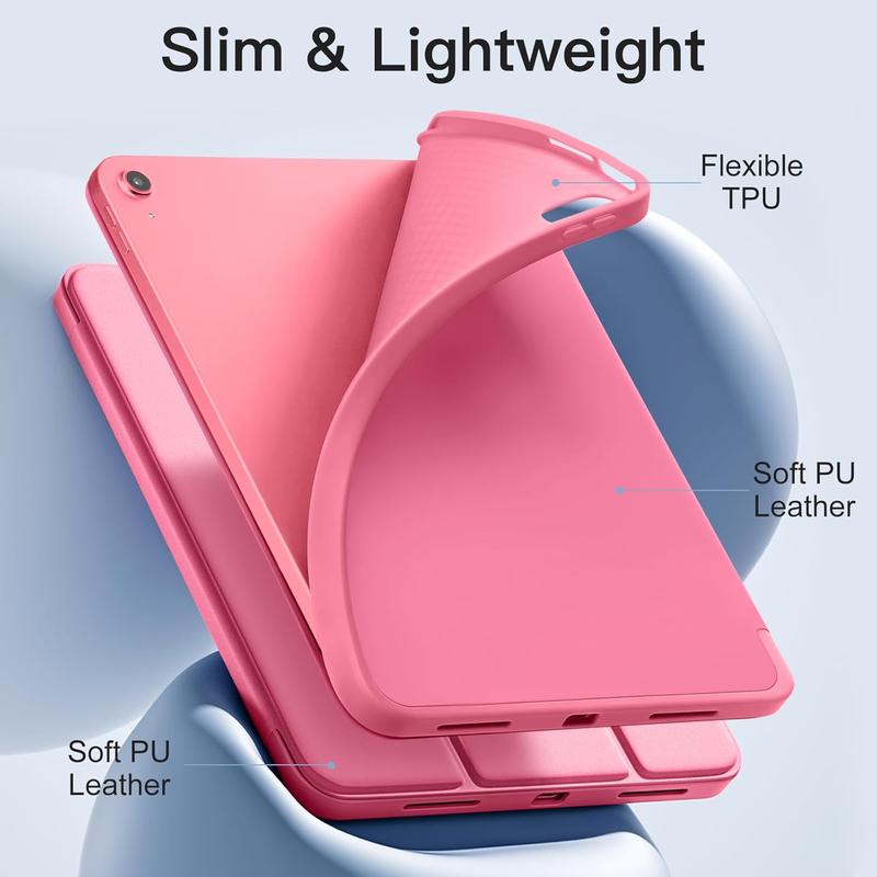 iPad (A16) Case/iPad 10th Generation Case [11-Inch 2025/10.9 Inch 2022] with Pencil Holder, Smart Cover with Soft TPU Back [Support Auto Wake/Sleep] (Watermelon Red) Tablet Cover