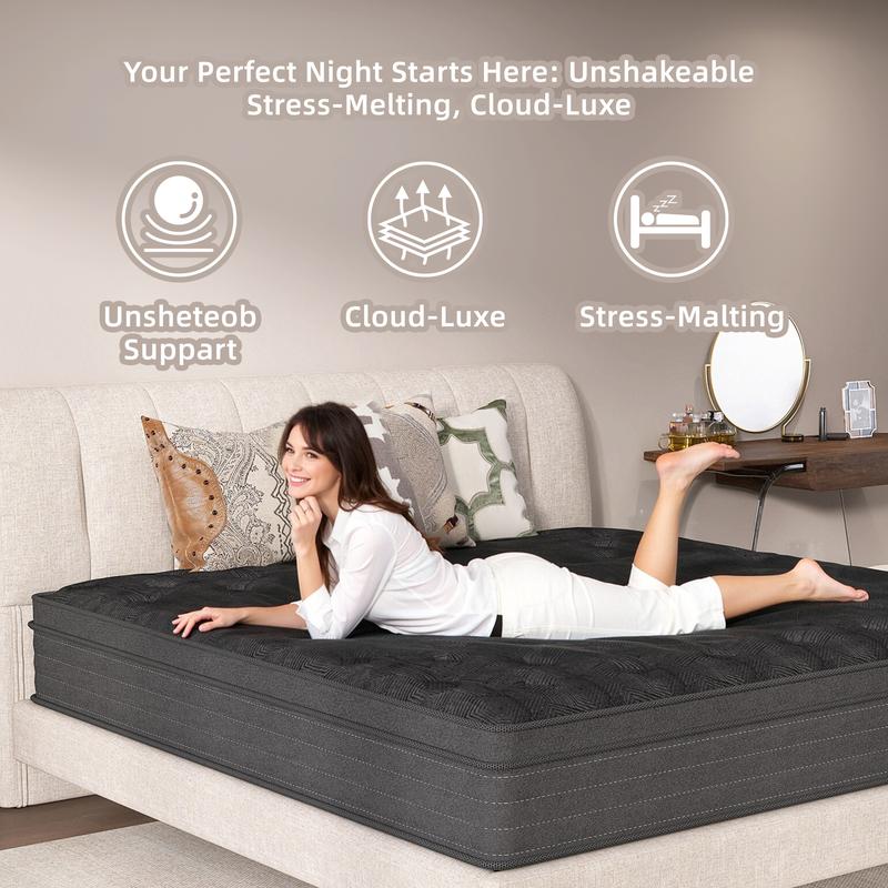 12 Inch Hybrid Memory Foam Mattress - Twin Full Queen King Sizes Featuring Individual Pocket Springs & Compressed In-A-Box Design. Queen mattress