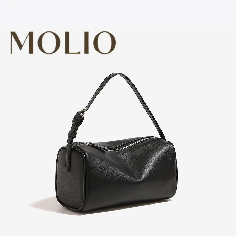 2026 Minimalist Cylinder Boston Underarm Bag - Soft Leather Adjustable Shoulder Bag , Casual Daily Purse For Office Commute Black Saffiano Leather Shoulder Bag pu tote