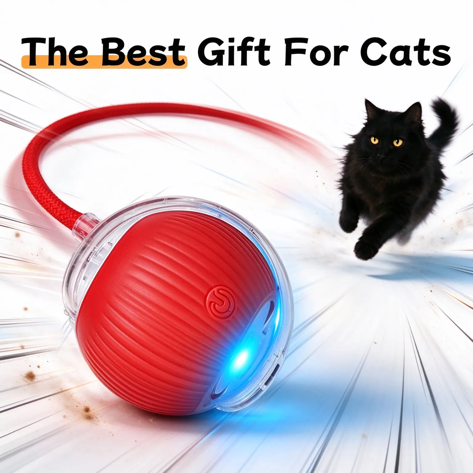 Interactive Cat Toy Ball, Automatic Rolling Cat Ball with 3 Smart Modes – Smart Moving Dog Ball for Small Dogs & Indoor Cats, Obstacle Avoidance, Rechargeable, Red