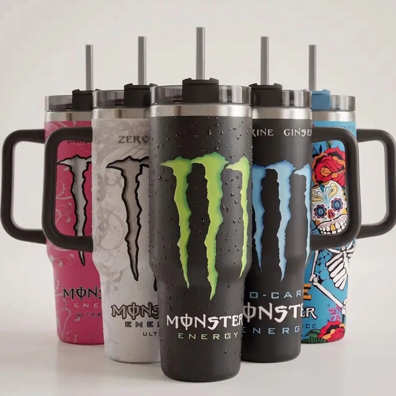Energy Drink Flavors Inspired Tumbler Cup 40oz/30oz With Handle & Straw, Perfect For Gym Lovers & Gamers