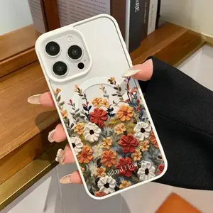 Floral Garden Patterned magnetic MagSafe quick-release protective case, suitable for iPhone 17/16 Pro Max, 15 Pro, 14, 13, 12 Mini, 11, XR, XS Plus, SE, shockproof and anti-slip, ultra-thin silicone transparent acrylic protective case