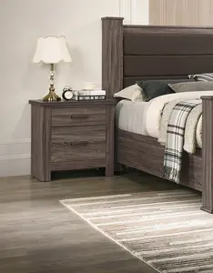 【GOOGREAT】Natural Finish Striking Wooden Nightstand Bedside Table 2x Drawers Storage bedroom Furniture