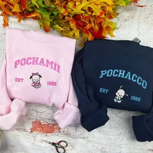 Pochacco and Pochamii Embroidered Sweatshirt, Couple Shirts, Trending Crewneck, Valentine Gift, Valentine Couple