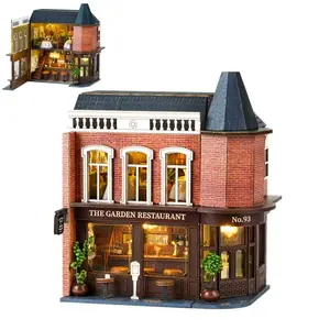 Spilay Dollhouse DIY Miniature Wooden Furniture Kit,Mini Handmade Doll House with LED,1:24 Scale Creative Woodcrafts Gift for Adult Friend