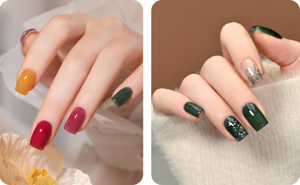 Gaoy Wonder Color Jelly Gel Nail Polish Kit, 6 Transparent Sheer Shades (Black, Red, Hot Pink, Green, Brown) for Salon Manicure & Home Nail Art DIY
