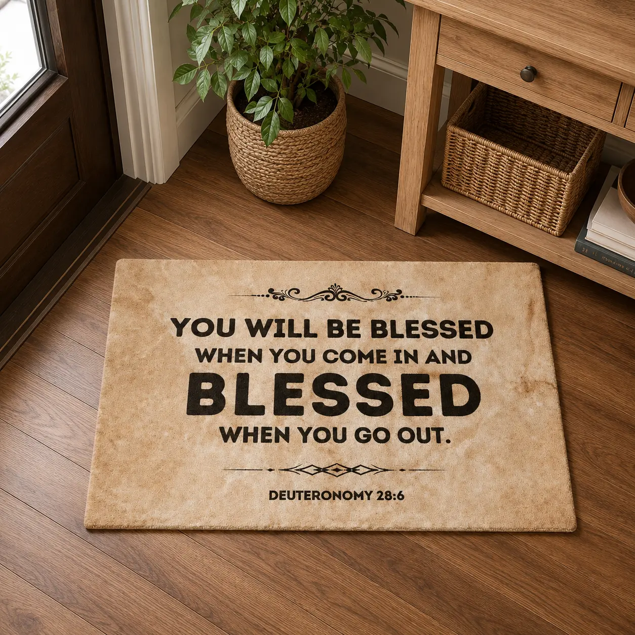 Christian Doormat Bible Verse Inspirational Welcome Mat YOU WILL BE BLESSED Deuteronomy 28 6 Front Door Rug Indoor Outdoor Entryway Rug Farmhouse Decor Absorbent Non Slip Durable Prayer Scripture Home Entry Carpet Gift Housewarming