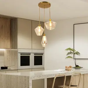 Twilight Triple Veil Pendant Light - Gold-Tone Gilded Glass, Artistic Tiered Design, 39" Adjustable Cords, E26 Socket, Ideal for Dining & Study Rooms