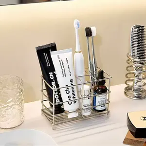 Toothbrush, Toothpaste, Cosmetic Rack on the Table, New Bathroom Countertop Shelf, Stainless Steel Electric Toothbrush Holder.