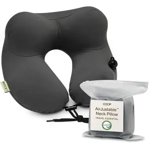 COOP Sleep Goods AirJustable Travel Neck Pillow | Inflatable Airplane Pillow with 6 Wearable Positions, Adjustable Cord, Cooling Washable Cover, Compact Travel Pouch Included
