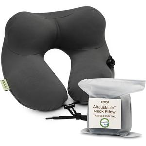 COOP Sleep Goods AirJustable Travel Neck Pillow | Inflatable Airplane Pillow with 6 Wearable Positions, Adjustable Cord, Cooling Washable Cover, Compact Travel Pouch Included