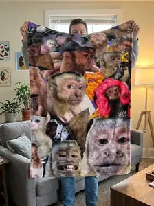Funny Monkey Face Flannel Blanket, Soft Warm Throw for Sofa Bed Travel Camping Office Chair, Lightweight Comfortable Gift Home Decor