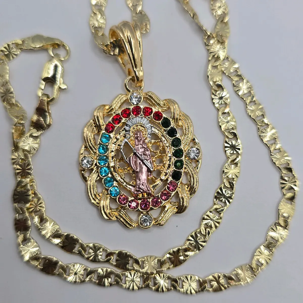 LA SANTA MUERTE/ THE GRIM REAPER necklace 18"inches 24"inches available stone's gold-plated three  colors beautiful style