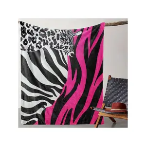 Vibrant Pink & Black Zebra Leopard - Print Flannel Blanket - Cozy Animal - Patterned Throw for Home Decor