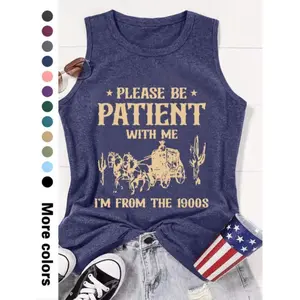 Women's Letter Print Round Neck Tank Top, Casual Sleeveless Crew Neck Top for Daily Wear, Tank Tops for Women, Ladies Clothes for All Seasons, Clothing