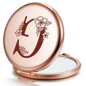Fashion Letter A-Z Elegant Compact Mirror, Portable polished glass makeup mirror, Round Compact Mirror Bulk, Double-Sided 1X/2X Magnifying Purse Pocket Makeup Mirrors, Cute Small Pocket Mirror for Gift, Travel Essentials, Travel Hand Mirror
