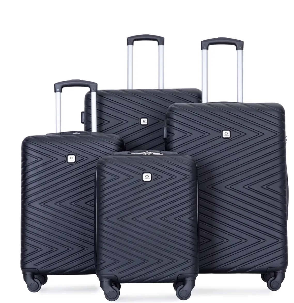 4 Piece Hardshell Luggage Set Hardside Lightweight Suitcase with TSA Lock Spinner Wheels.(Black)