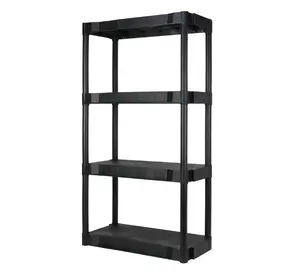 Rugged 280 lb Capacity 4-Tier Shelving Black Plastic Industrial-Strength Rack for Efficient Storage Solutions
