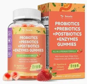 Sugar Free 5-in-1 Probiotic Prebiotic Postbiotic Gummy, 36 Strains Probiotics for Women Men with Digestive Enzymes, Peppermint, Complete Immune, Gut & Digestive Support, Vegan, 60 Counts