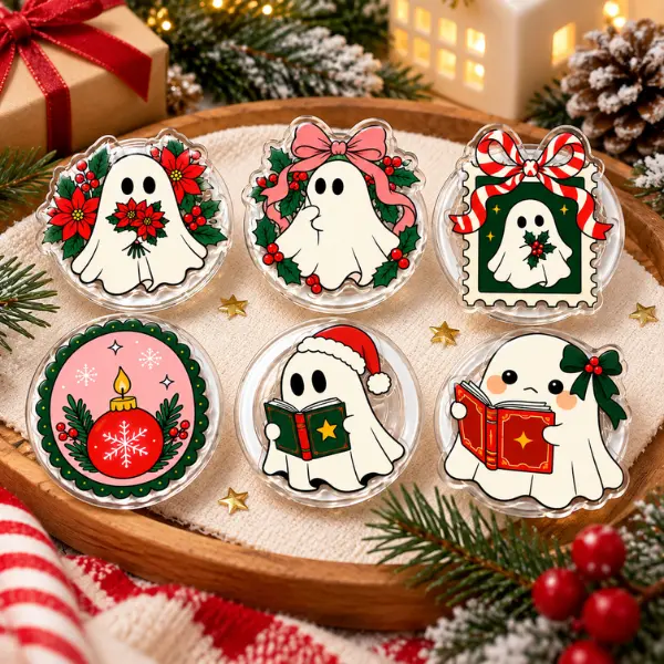 Christmas Ghost MagSafe Phone Grip, Cute Holiday Ghost Magnetic PopSocket, Bookish Ghost Reading Phone Holder, Festive Christmas Ghost Phone Accessory, Xmas Gift for Book Lovers