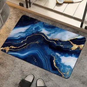 Silica Mud Bathroom Mat, Sea Blue Marble Pattern Print, Super Absorbent Non-Slip Kitchen Rug, Soft Rubber Floor Mat for Bathrooms, Kitchens, Entryways