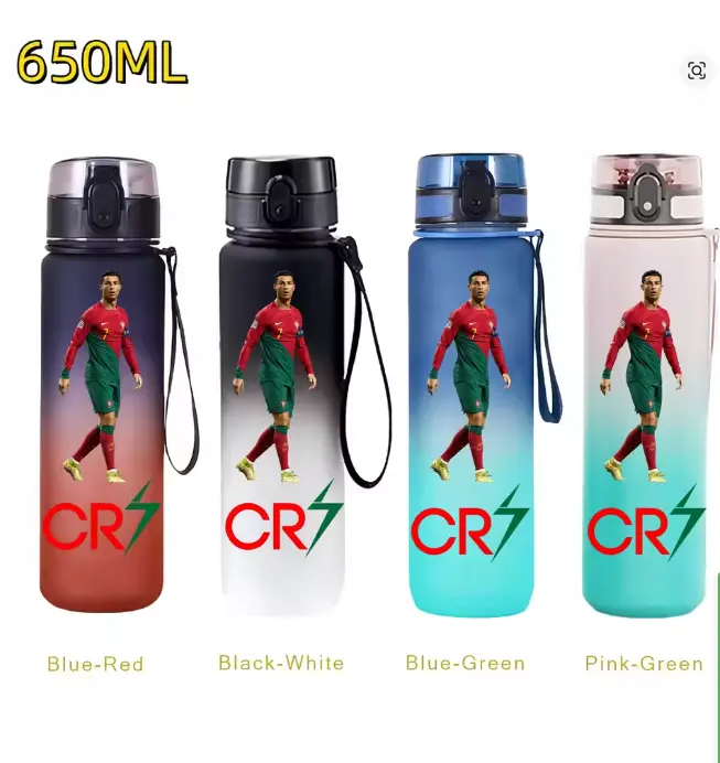 650MLRonaldo Messi Mbappé Sports Water Bottle Bulbasaur Squirtle Drinking Bottles Travel Cycling Hiking Exercise Gym Jugs