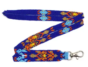 Handmade beaded Turtle design Blue Orange Lanyard