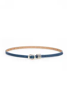 Ettika Classic Skinny Belt in Denim Brown Thin Leather with Gold Tone Hardware 0.4" Height for Versatile Outfits