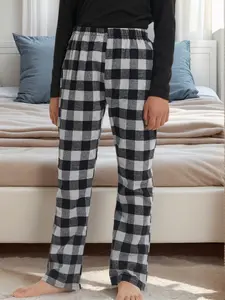 Christmas Plaid Pajama Sleep Pants, Lightweight Woven Flannel, Simple Grid Loose Fit Comfortable Home Wear, Casual Lounge Pants