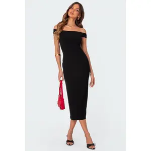 Kyla Off Shoulder Ribbed Midi Dress