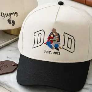 Custom Portrait Embroidered Dad Hat Using Photo, Father's Day Gift For Dad, Custom Dad Photo Hat Gift For Him, Dad Est Embroidery Hat
