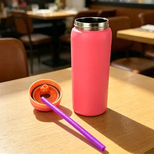 Peach pink Water bottle 32oz, 945ML, freesip,with straw,heat preservation time more than 24 hours,, can make coffee, frozen drinks, , exquisite workmanship, suitable for camping, work, indoor and Outdoor use. Thermo Tumbler Stainless Steel Thermal Flasks
