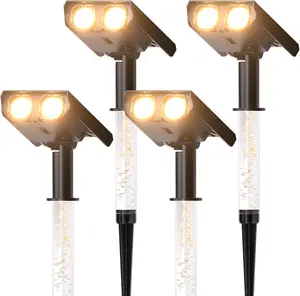 Solar Spotlights Outdoor Waterproof- 2 IN 1 Solar Spot Lights Outdoor with 2 Lighting Modes & PC Light Guide Column for Garden Yard Pathway| Warm Yellow 3000k Spotlights| IP65 Waterproof| 4 Pack