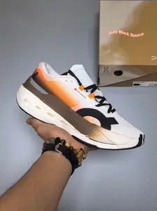 White-Orange Color-Blocked Lightweight Racing Running Shoes, High-Breathability Mesh with Hollow Cushioned Midsole Design