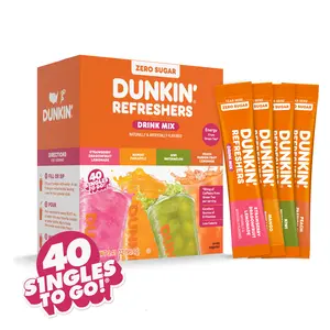 Dunkin' Refreshers Zero Sugar Singles To Go! Drink Mix Packets - No artificial dyes, Aspartame-Free, Energy From Green Tea Dunkin' Refreshers Zero Sugar Singles To Go! Drink Mix Packets - No artificial dyes, Aspartame-Free, Energy From Green Tea