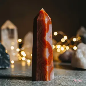 Natural Red Agate Gemstone Crystal Tower Single Point Wand Agate Stone Obelisk Mineral Specimen Home Desk Meditation Decoration