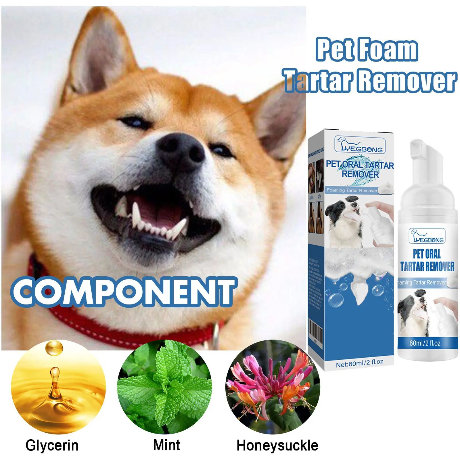 Dog & Cat Oral Care Dental Foam - Tartar & Plaque Remover with Deep Clean Bubbles, Gum Support, Instant Freshness, Mint Scent, Neutralizes Stinky Odors, Targets Buildup & Grime, Keeps Mouth Healthy, Single Item