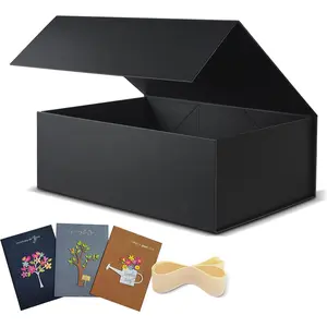 3 Pack Large  Box, Black, 13x10x5 inch with  Lids  Packaging Box, Groomsmen Boxes for Presents Contains Card, Ribbon, Foldable