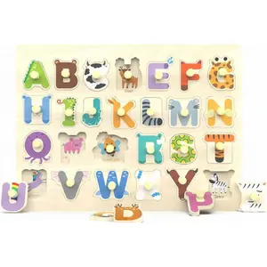 Wooden peg puzzle for toddlers, alphabet learning toys, baby puzzles alphabet board for kids, preschool knob puzzle for boys girls, chunky ABC shape puzzles for 2 3 4 year old, Easter & happy birthday gifts