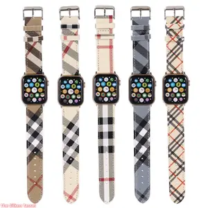 Designer Inspired Monogram Plaid Leather Watch Band, Unisex Strap Compatible with Apple Watch Series 1-11 Ultra SE (No watch)