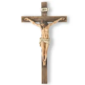Catholic Crucifix Wall Cross, Jesus Christ Inspirational Home Décor, Stylish Religious Decor, Religious Devout Gift, 9.65"H, Renaissance Sculpture Handmade