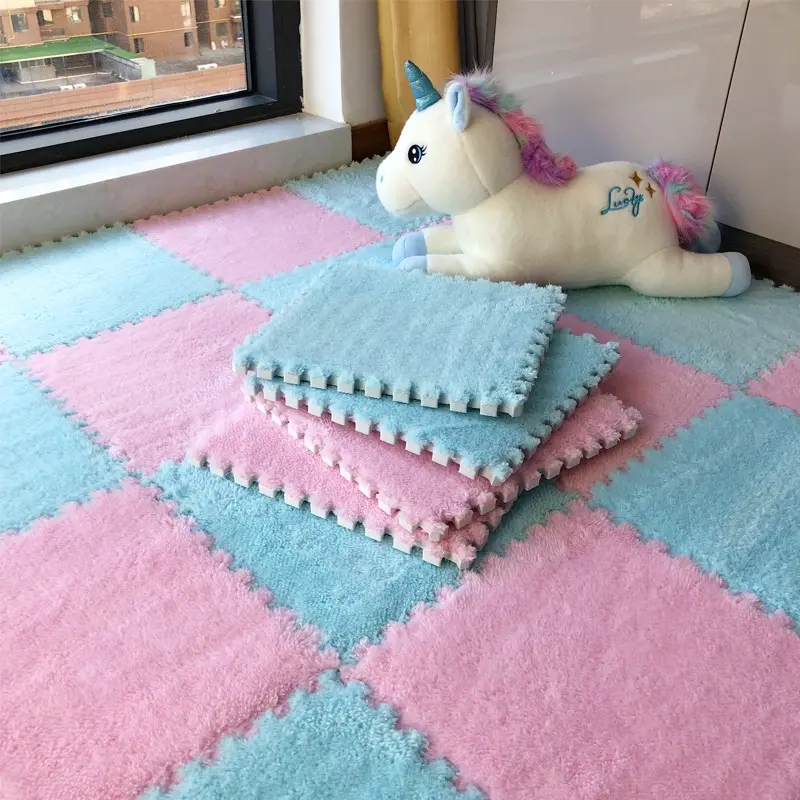 10-Piece Set Soft Plush Carpet Play Mat, Interlocking Puzzle Rug, Fluffy Nursery Rug, Warm Floor Mat with Edges, 30cm X 30cm Decorative Rugs, Washable Area Rugs, Machine Washable Rugs