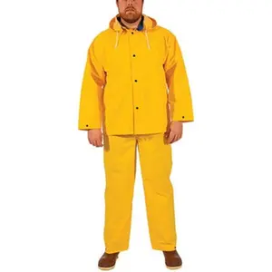 Tingley Size 5XL Yellow Waterproof Three Piece Suit 2 Pockets, 64-68" Chest, 0.35mm PVC on Polyester, Detachable Hood, Fly Front & Snaps Closure, Electronically Welded Seams, Snap Wrists, Take Up Snaps at Ankles, Snap Fly S53307.5X