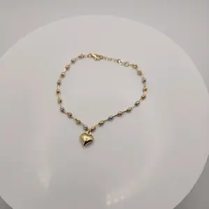 Gold Bracelet Heart 14k 3tone Beads with Heart Charm Italy Gold